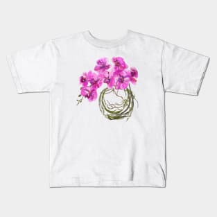 Pink Orchids in the Round Kids T-Shirt